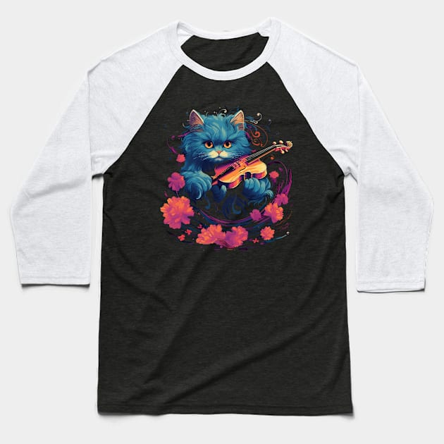 Persian Cat Playing Violin Baseball T-Shirt by JH Mart